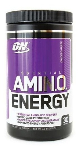 Suplemento en polvo Optimum Nutrition Essential Amin.o. Essential Amin.o. Energy aminoácidos sabor concord grape en pote de 270g