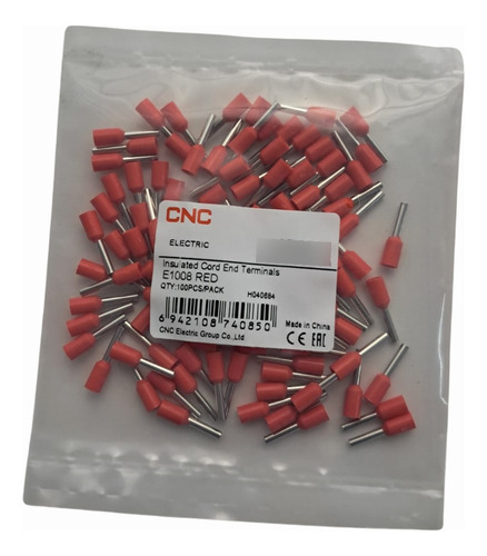Terminal Ferrul 1mm 18awg Rojo 100 Unidades