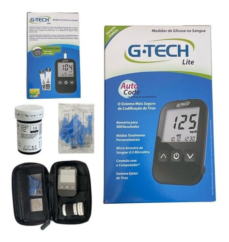 Aparelho Medir Diabetes Gllicose Combo Completo G-tech Lite Cor Preto