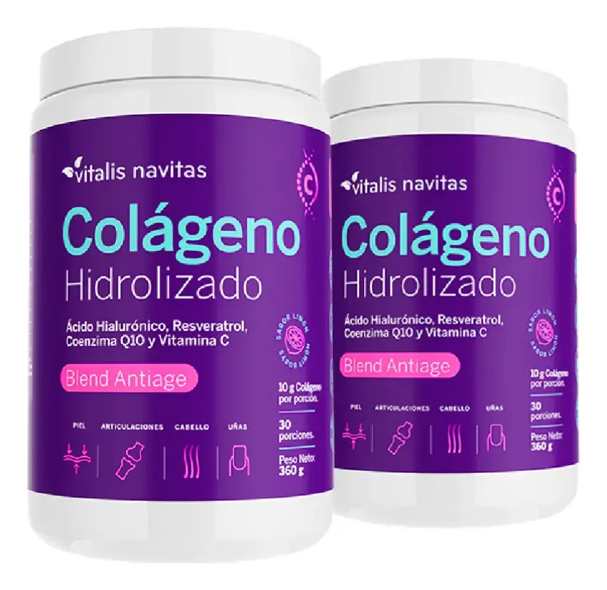 Colágeno hidrolizado Vitalis Navitas Blend Antiage sabor limón, 2 potes de 360 g