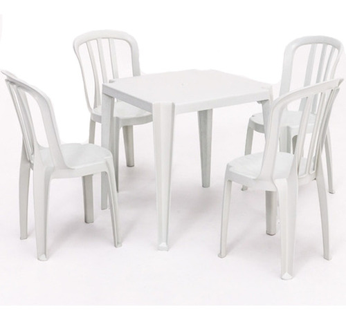 Mesa Com 4 Cadeiras Plástico Branco Bistro 