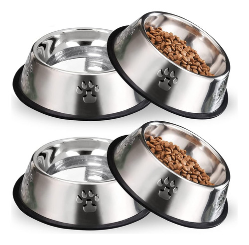 Tazón Acero Inoxidable Base Goma 4 Comederos Agua Cachorros