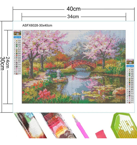T Kit De Pintura Diamante 5d Lago Floreciente Puente 40x30cm