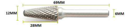 Lima Rotativa Metal Duro Cônica 12mm X 28 C/raio Corte Duplo