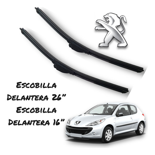 Kit 2 Escobillas Delanteras Flex Goma Peugeot 206 207 Todos