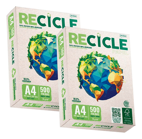 Papel Sulfite A4 Reciclado Jandaia Recicle Kit 1000 Folhas