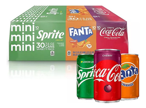 30 Pack Coca Cola Cherry Fanta Sprite Mini Lata 222ml
