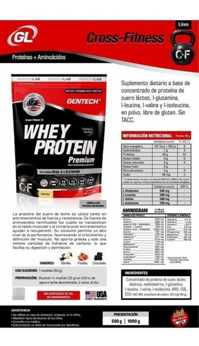 Gentech Whey Protein Premium Crossfitness X 500g Sin Tacc