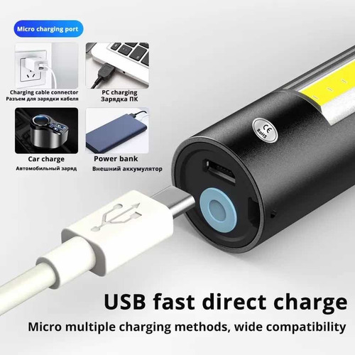 Imagen 5 de 8 de Linterna Recargable Led, Zoom, Resistente Al Agua