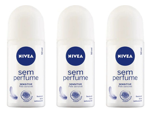 Desodorante Roll-on Nivea 50ml Fem Sensi Pure Sem Perf -3un