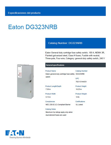 Interruptor Seguridad 100a 3p 240v C/p N3 - Eaton
