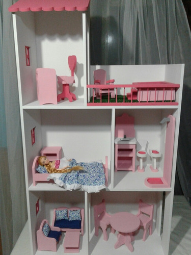 Casita Para Muñeca Barbie De Mdf Pintada