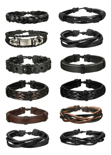 Jstyle 12 Pulseras De Cuero Trenzado Para Hombres Y Mujeres,