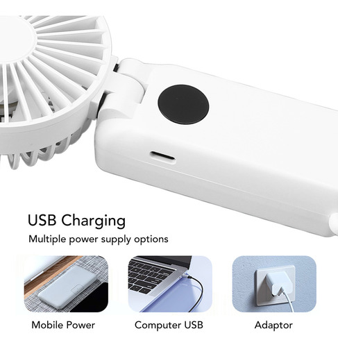 Mini Ventilador Mano Usb Batería Recargable 1800 Mah Blanco
