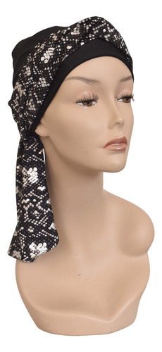 Turbante Sport Black Cobra / Oncología I Alopécia Negro Liso Y Cobra