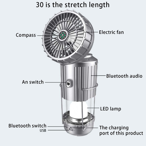 Solar Fan Multifunctional Power Bank Torch Camping 3000mah