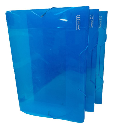 Caja Plast Oficio Omega Azul C/elástico X3 Lomo 4cm.