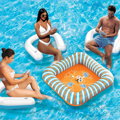 Mesa Inflable De Baraja Con 4 Sillas Y Cartas Resistente Color Blanco