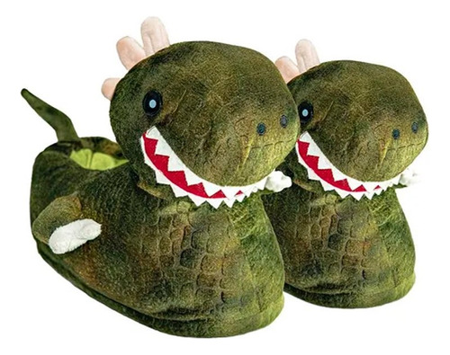 Pantufa De Dinossauro Infantil Pelúcia Verde Antiderrapante