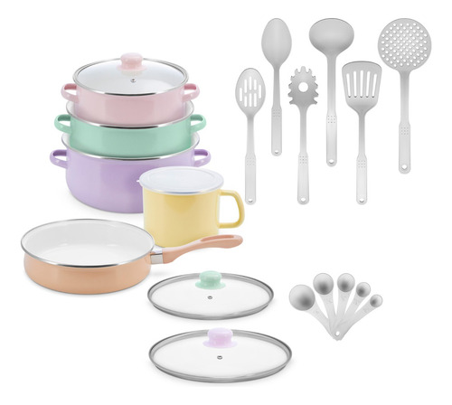 Sofia Colors | Batería De Cocina + Utensilios 20 Piezas