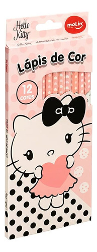Lápis De Cor Hello Kitty 12 Cores Infantil Molin Escolar Marcação Rosa