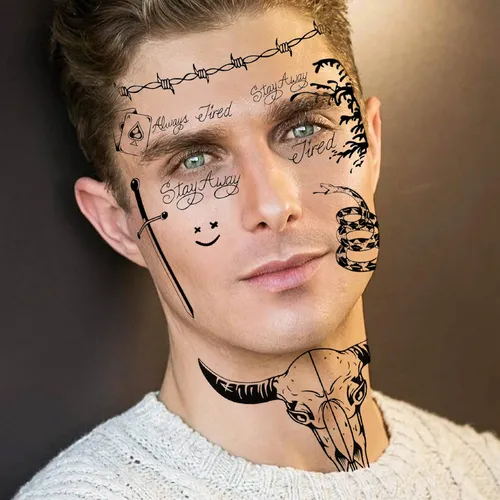 12 Hojas Juego De Tatuajes De Cara De Halloween, 4 Hojas De