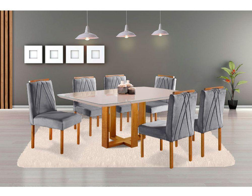 Conjunto Sala Jantar Mesa Lisy 6 Cadeiras Safira Cinza
