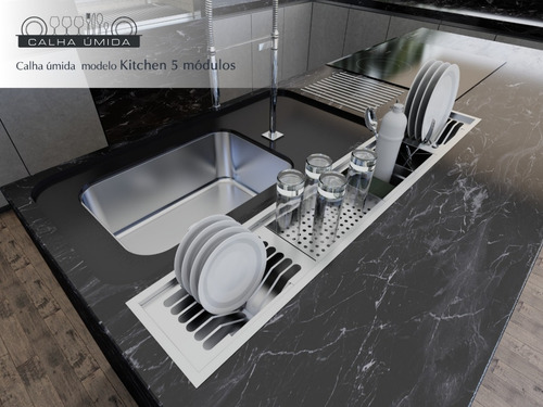 Imagem 6 de 7 de Calha Úmida Canal Equipado Embutido Escorredor Louça Inox