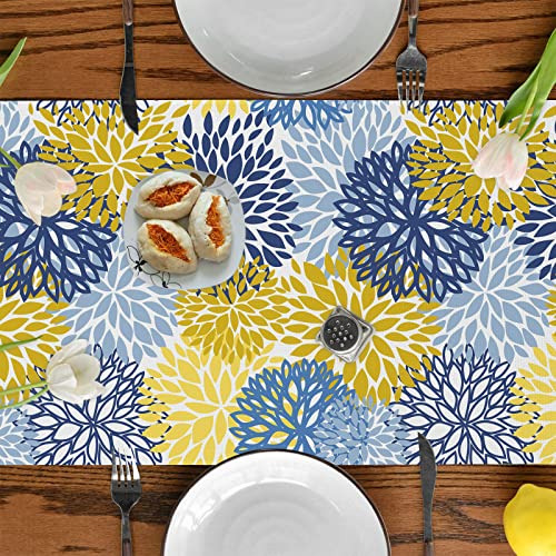 Camino De Mesa Flores Dalia 183 Cm Azul Amarillo Fiesta Come