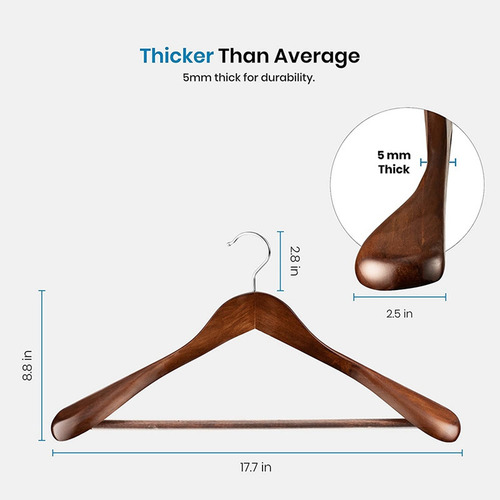 T Paquete De 6 Perchas De Madera Con Hombros Anchos Y Barra