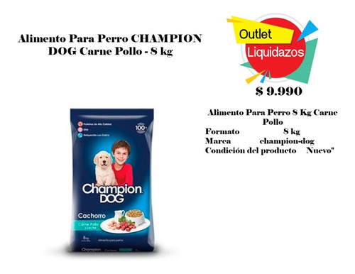 Alimento Para Perro Champion Dog Carne Pollo - 8 Kg