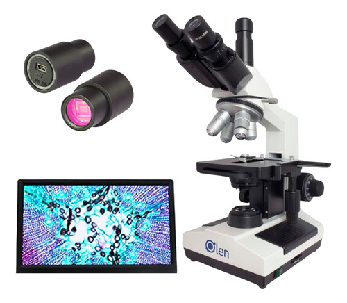 Microscópio Trinocular Biológico 1600x Led + Câmera 2.0mp