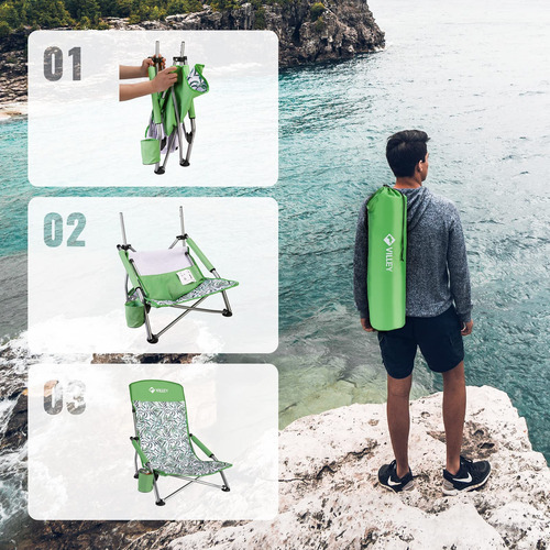 Silla De Playa Plegable Con Respaldo Alto Para Exteriores