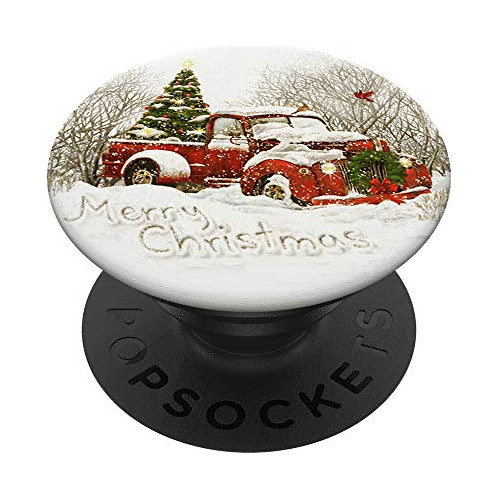 Merry Christmas Snow Old Vintage Red Truck Popsockets G...