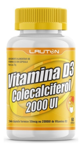 Vitamina D3 Colecalciferol 2000 Ui Lauton Nutrition C/60 Cáp Sabor Sem