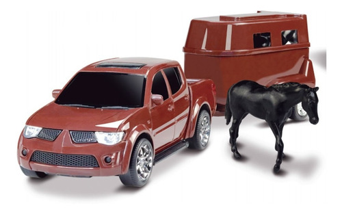 Brinquedo Carrinho Pick-up Rx L200 Com Trailer E Cavalo