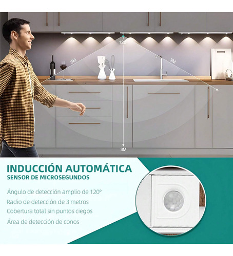 Luz Led Sensor De Movimiento,40cm Recargable Con 3 Colores