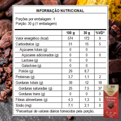 Chocolate Zero Açúcar 30g Sabores Variados Kit Com 15