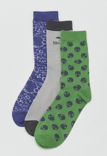 Calcetines Hombre Tripack Print Azul/gris/verde Corona