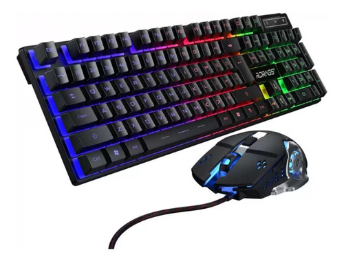 Combo Teclado Y Mouse Gamer Luces Led Rgb Cable Usb Ingles