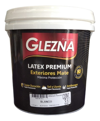 Pintura Latex Exterior Premium Blanco Mate Glezna 3,6l | Ed