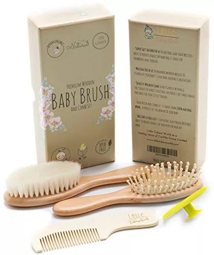 Juego de cepillos para el cabello y peines de madera para bebés (6 piezas)  para recién nacidos y niños pequeños - Ideal para cunas de bebés - Cepillo