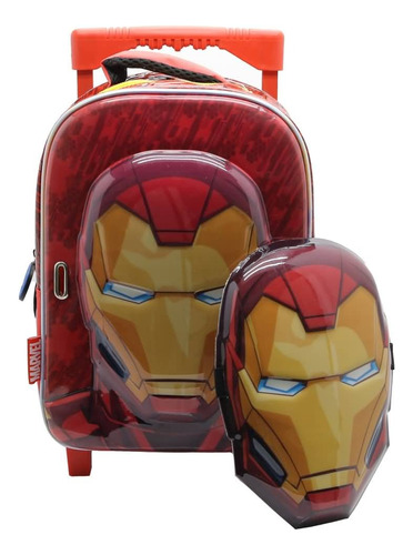 Mochila Marvel Avengers Iron Man Con Careta Con Carro Color Rojo Diseño de la tela Liso