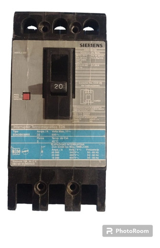 Switch Termomagnetico 20a Siemens