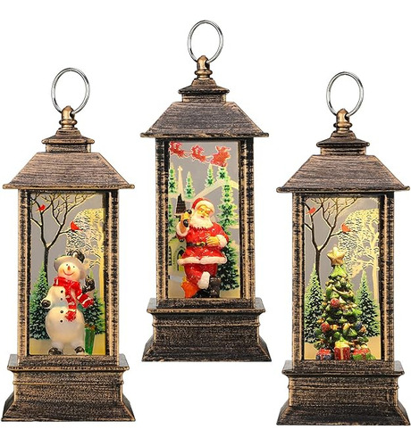 3 Faroles Decorativos De Navidad Iluminados Vintage Colgante