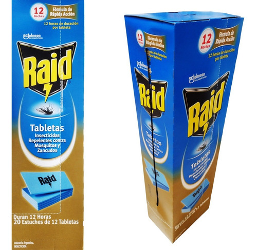 Tableta Insecticida/repelente Mosquitos Raid 20 Cajas X 12 U