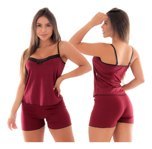 Imagem 2 de 10 de Baby Doll Pijama Fibra Natural Vivi Kit 3 Short Doll