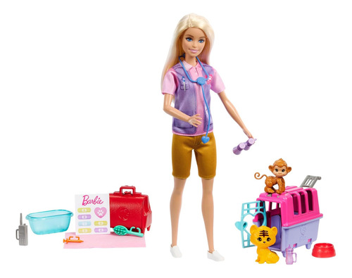 Boneca Barbie Loira Profissões Resgate Animais E Acessórios