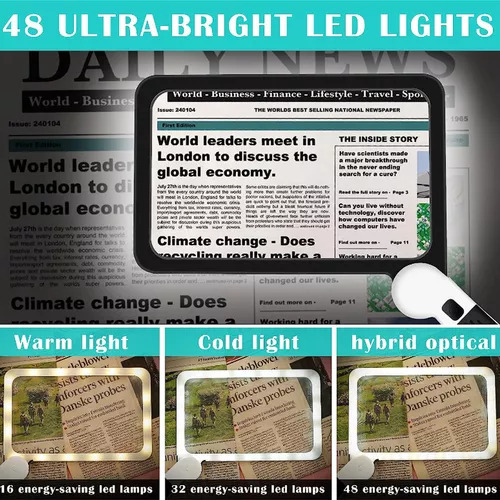 A Lupa De Lectura Plegable De Mano Cuadrada De 48 Led 5x