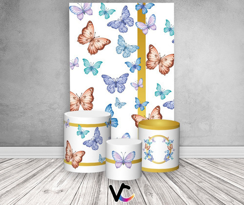 Panel de fiesta con trío de fundas, elegantes mariposas de 17 colores